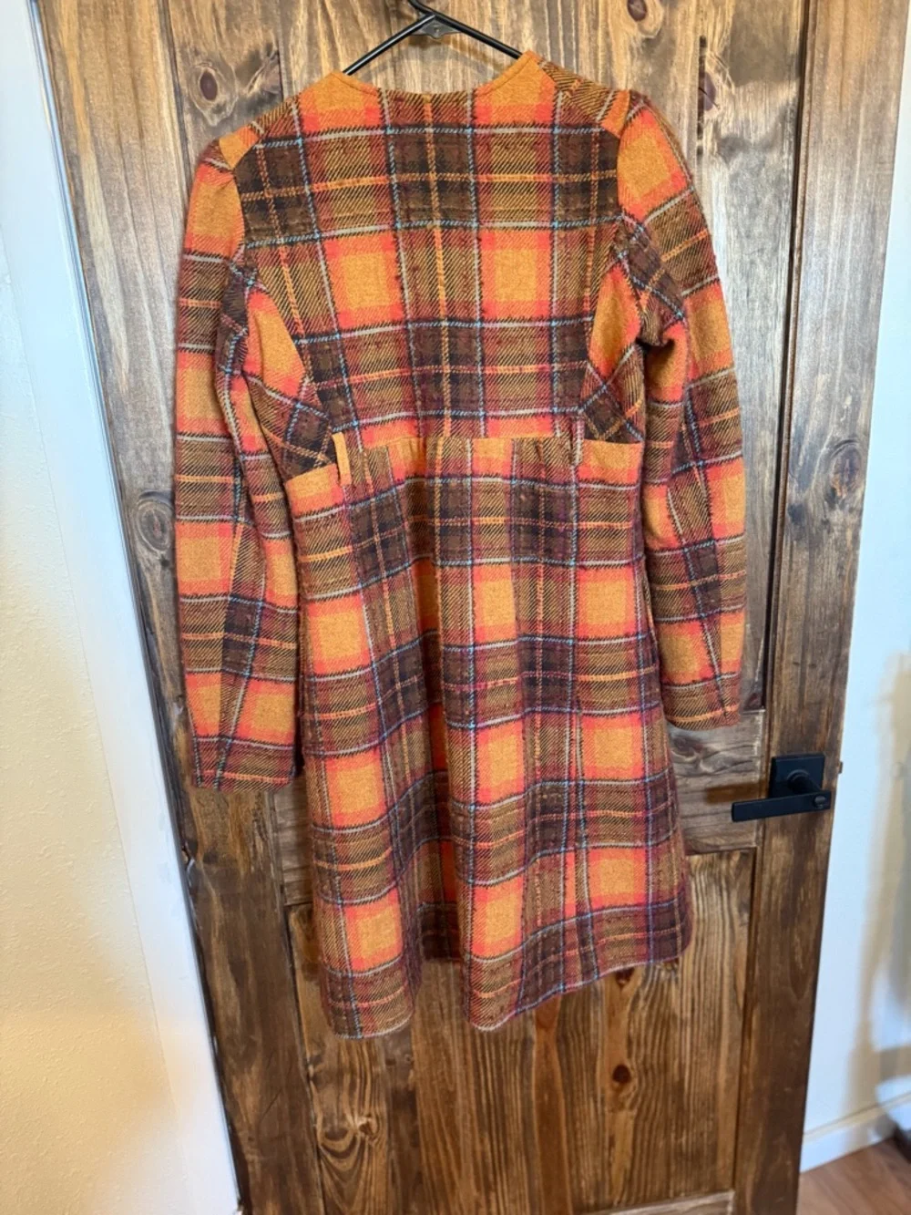 Betsey Johnson Orange and Brown Plaid Wool Coat - Picture 6 of 6